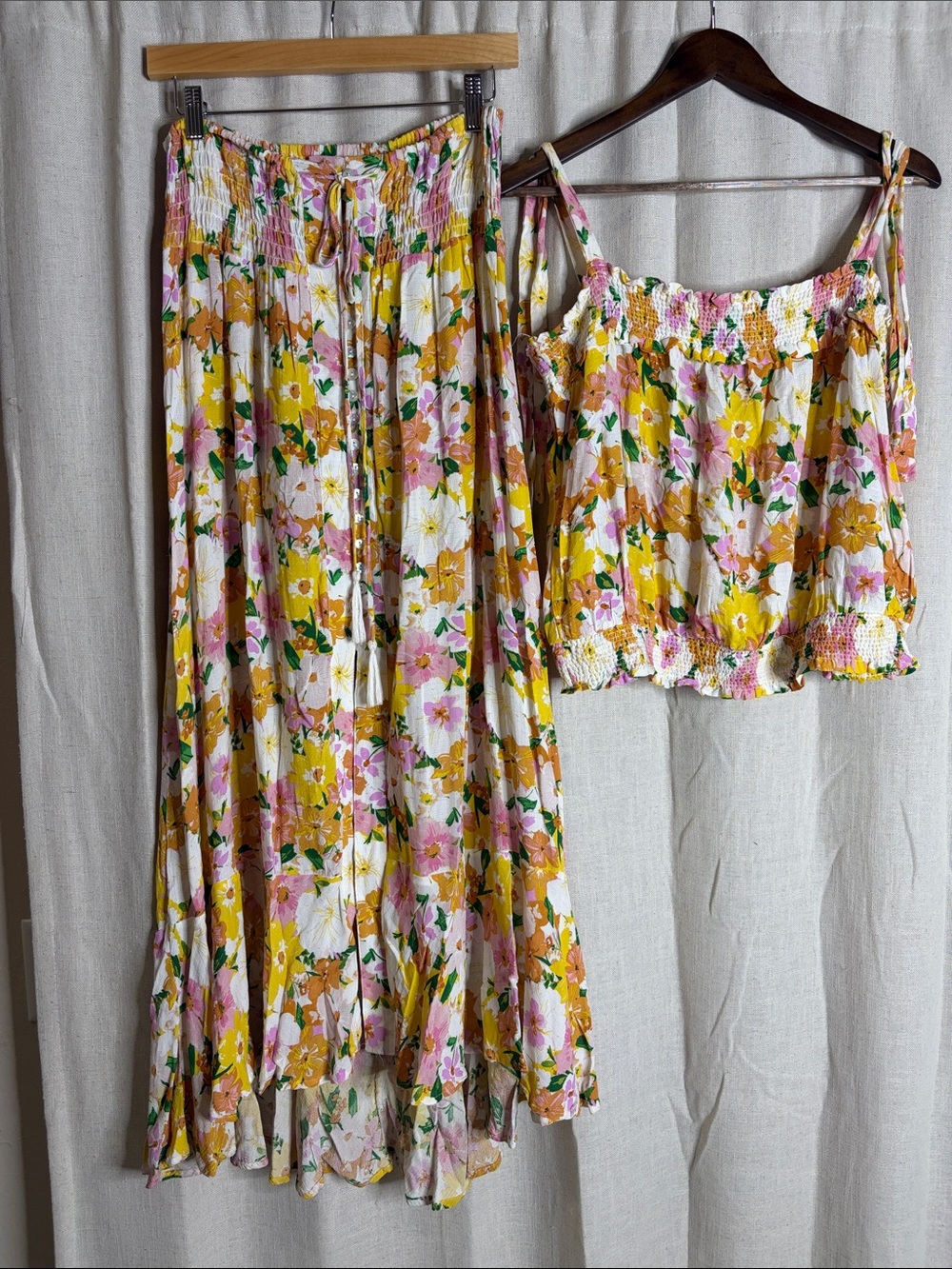 Rachel Zoe Floral Maxi Skirt & Crop Top Set in Yellow, Pink & White
